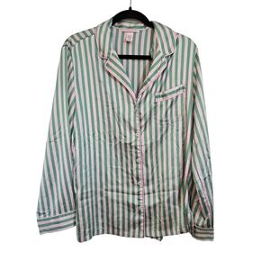 Victoria's Secret Pink and Green Striped Pajama Top